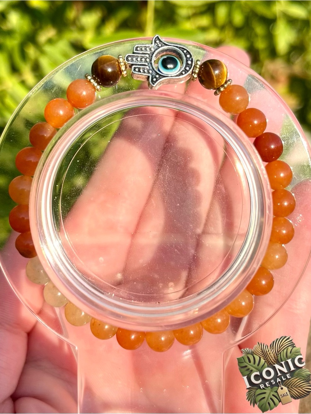 Tiger Eye & Glass Beaded Bracelets With Hamsa & Evil Eye Charm NWOT